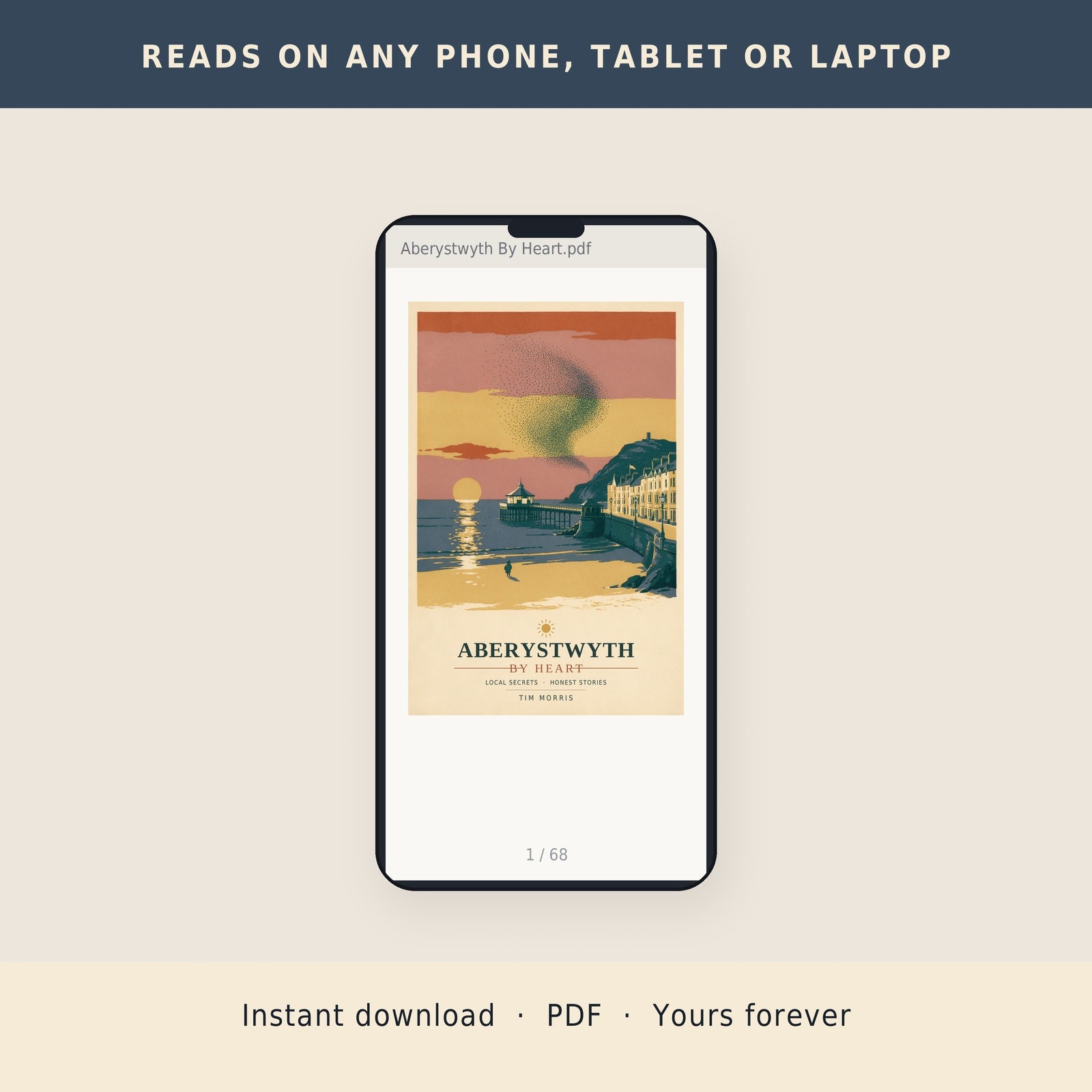 The ebook open on a phone, instant PDF download