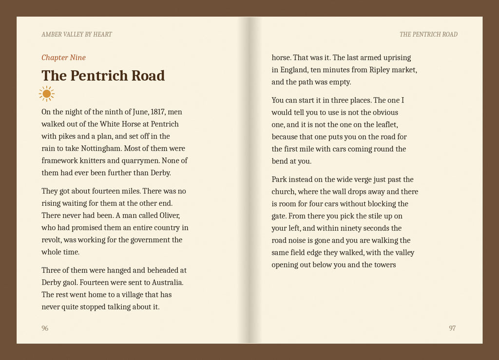 A two page spread from the Pentrich Road chapter