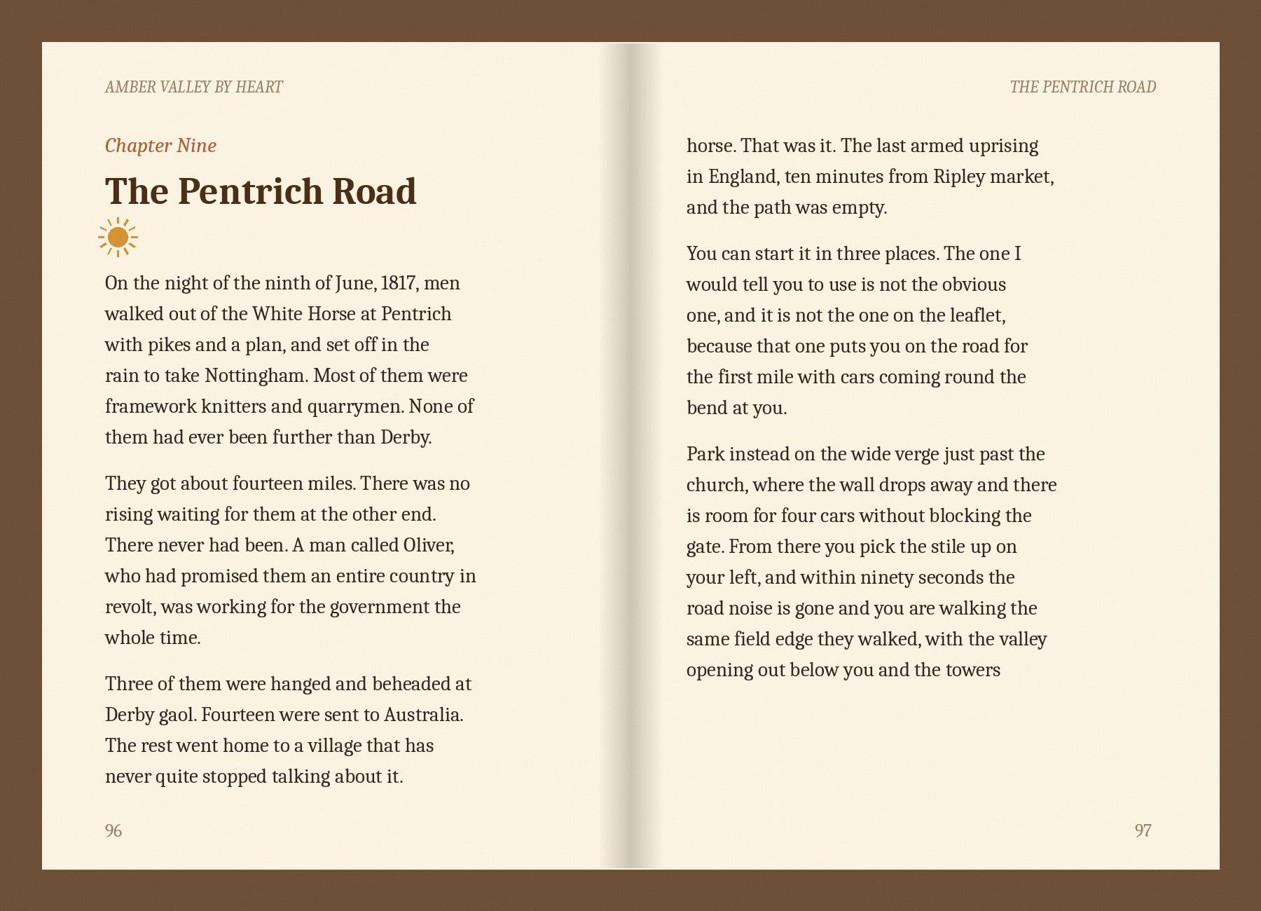 A two page spread from the Pentrich Road chapter