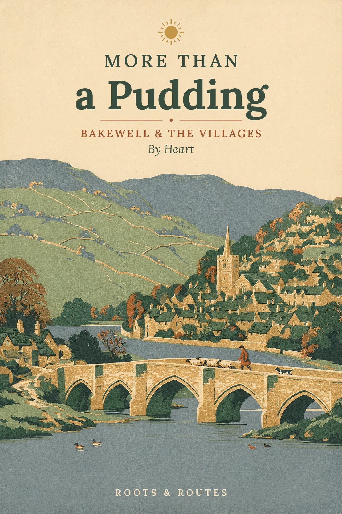 More Than a Pudding: Bakewell and the Villages By Heart, book cover showing the old bridge over the River Wye with the church spire above the town