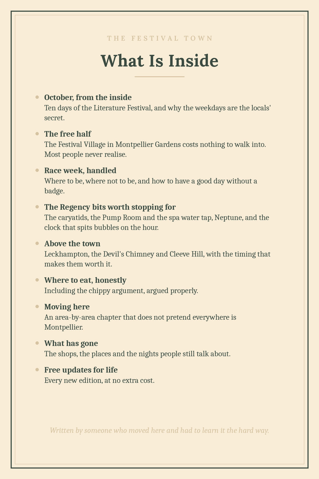 What is inside the Cheltenham book
