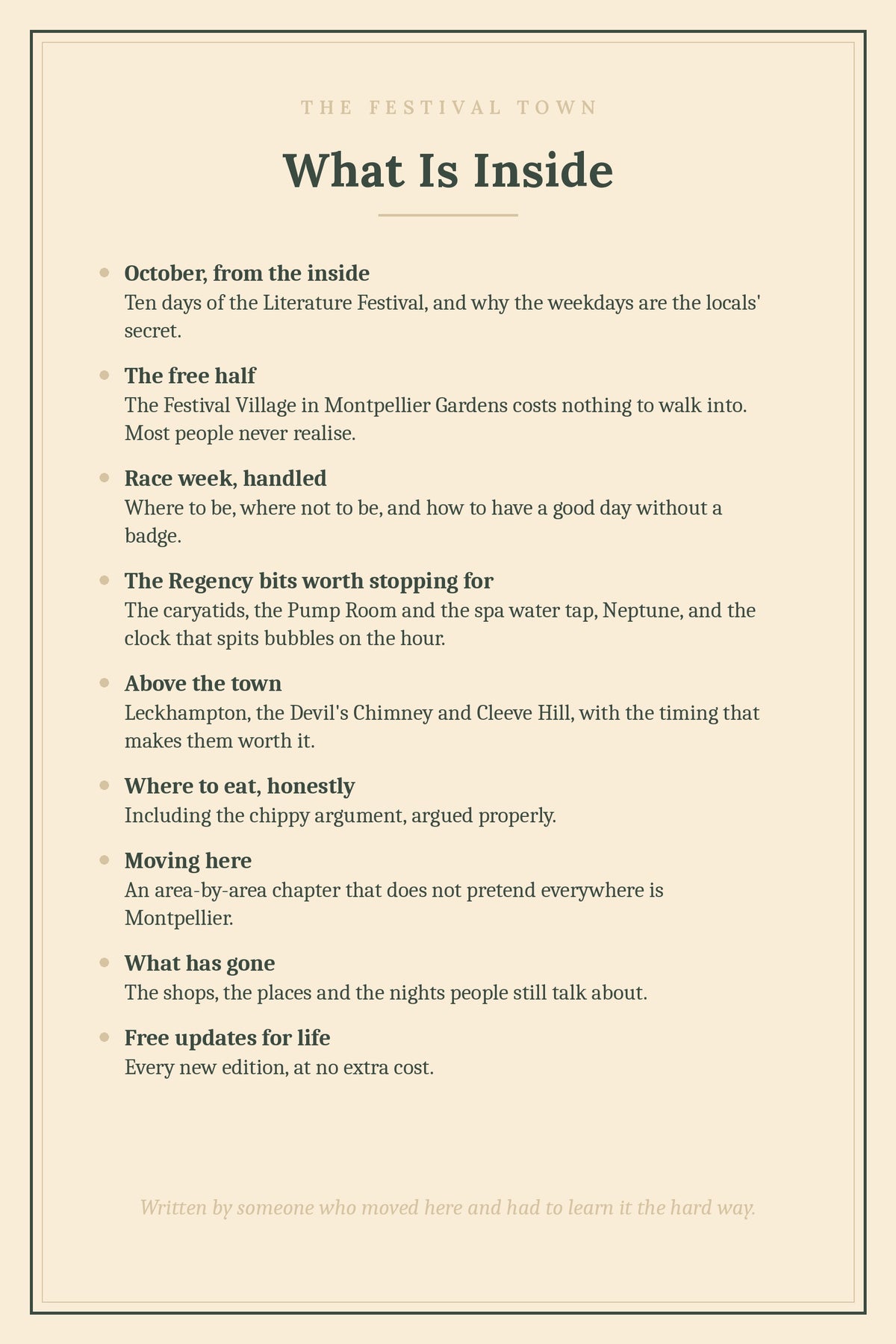 What is inside the Cheltenham book