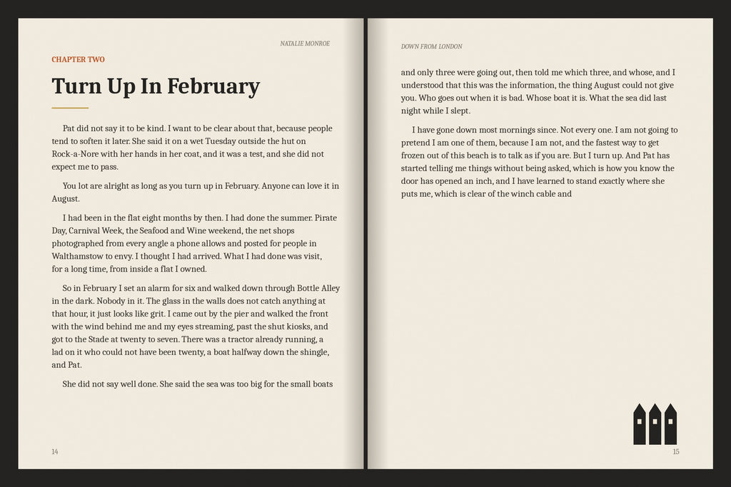 A real two-page spread from the Hastings ebook, Chapter Two: Turn Up In February