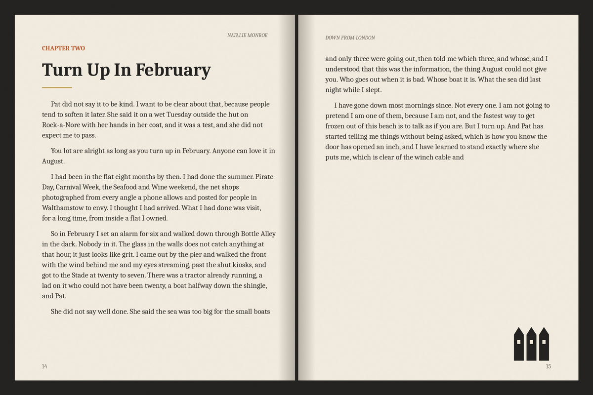 A real two-page spread from the Hastings ebook, Chapter Two: Turn Up In February