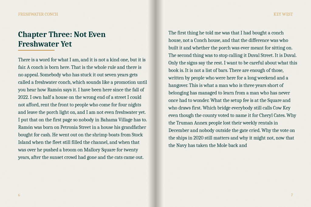 A real two-page spread from the Key West ebook, Chapter Three: Not Even Freshwater Yet