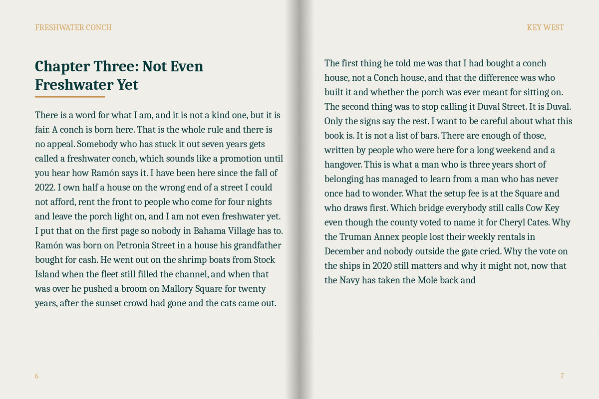 A real two-page spread from the Key West ebook, Chapter Three: Not Even Freshwater Yet