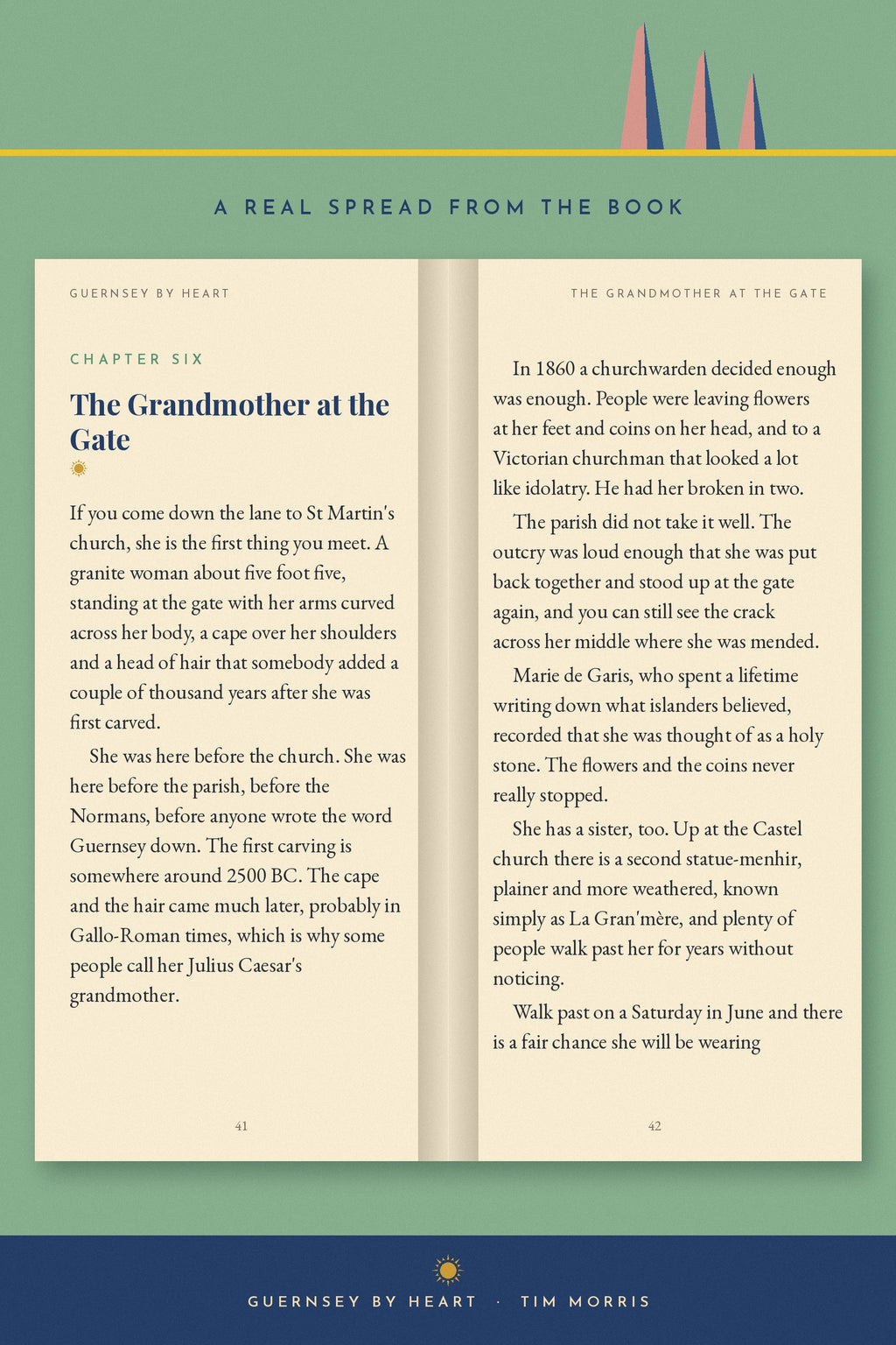 A real two-page spread from Guernsey By Heart, Chapter Six, The Grandmother at the Gate