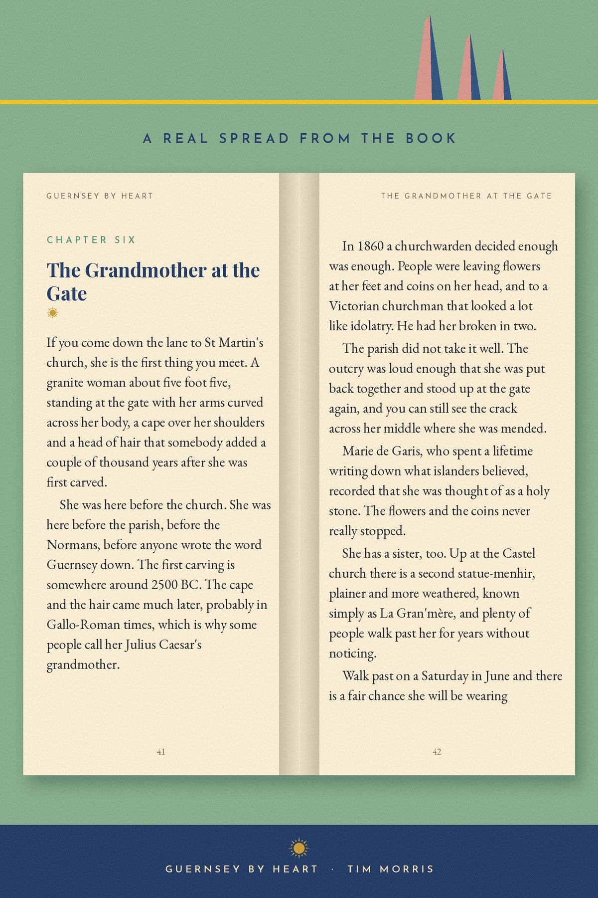 A real two-page spread from Guernsey By Heart, Chapter Six, The Grandmother at the Gate