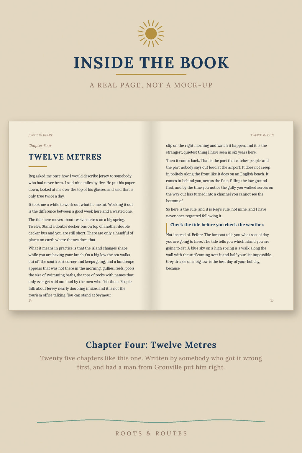 A real page from Chapter Four of Jersey By Heart, the twelve metre tide rule
