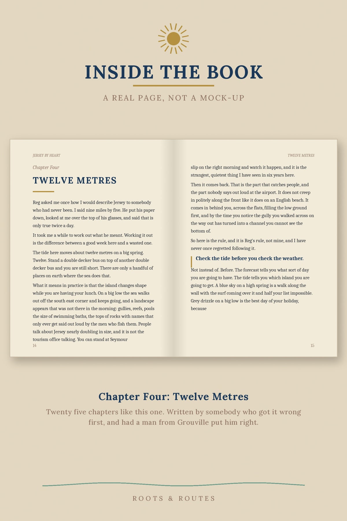 A real page from Chapter Four of Jersey By Heart, the twelve metre tide rule