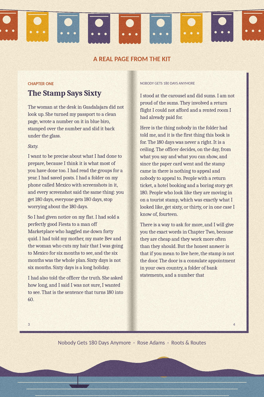 A real two-page spread from Chapter One, The Stamp Says Sixty