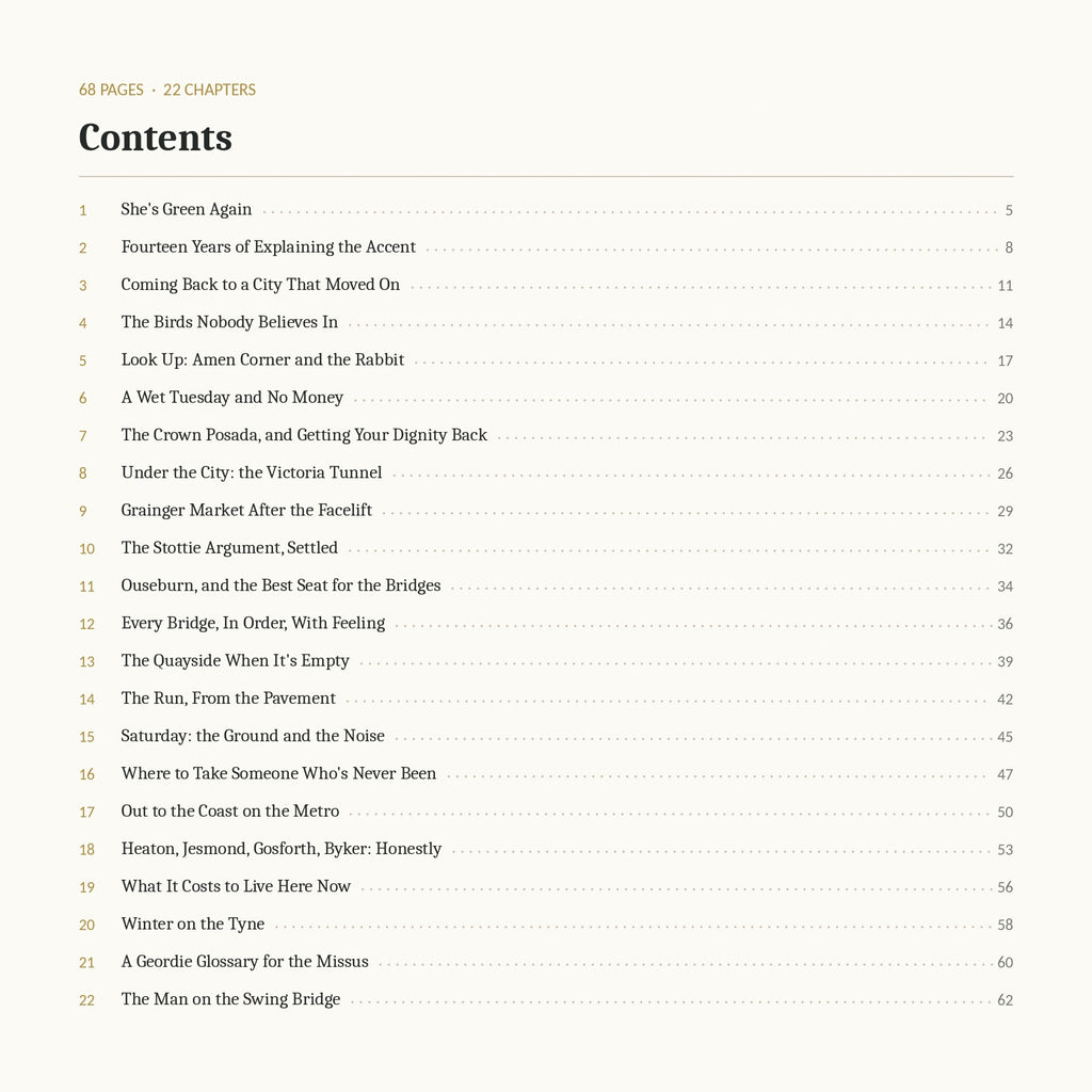 Full contents list, 68 pages and 22 chapters