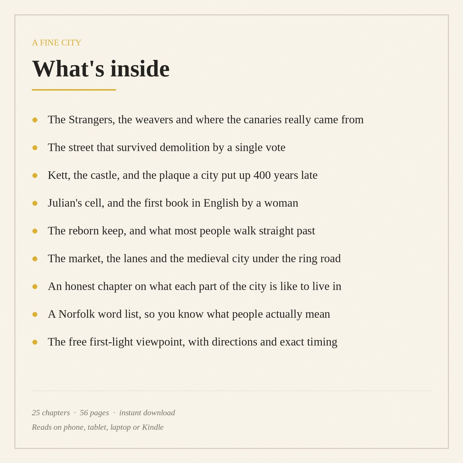 What is inside A Fine City, chapter list