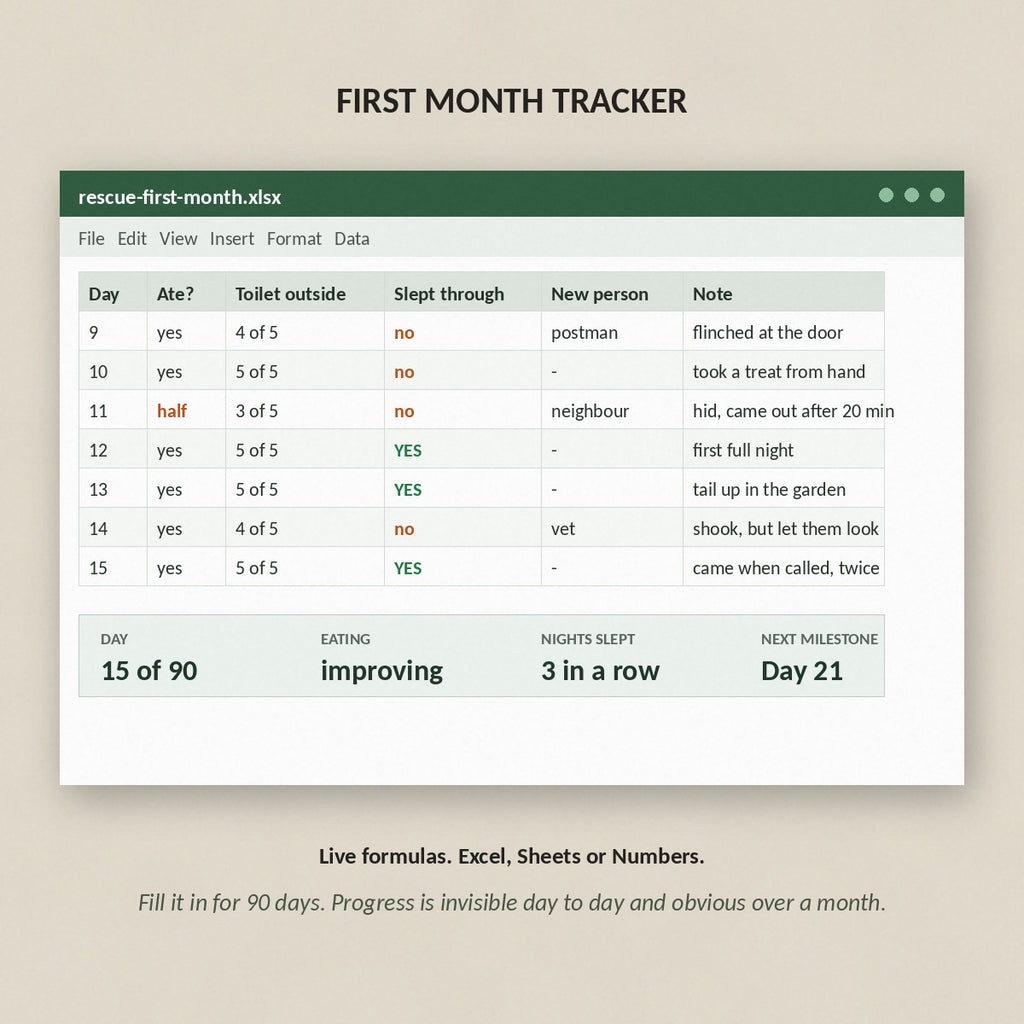 The first month tracker spreadsheet