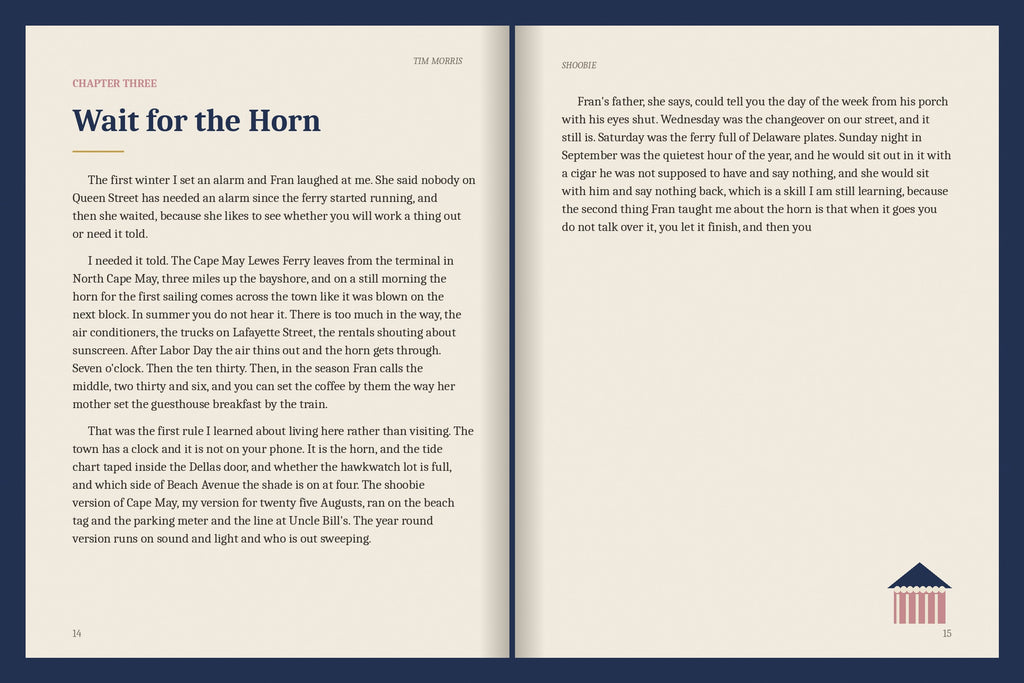 A real two-page spread from the Cape May ebook, Chapter Three: Wait for the Horn