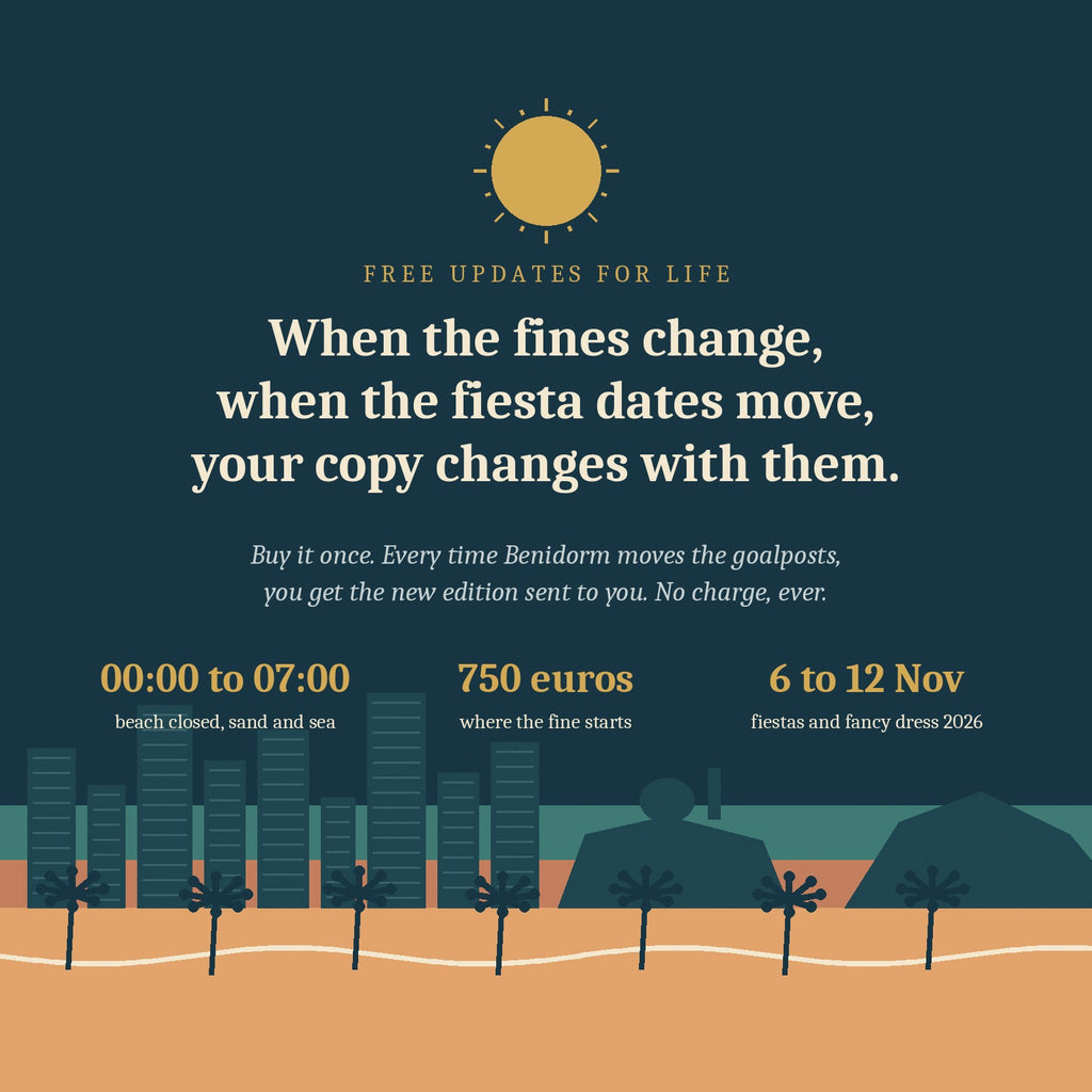 Free updates for life, 2026 Benidorm beach rules and fiesta dates