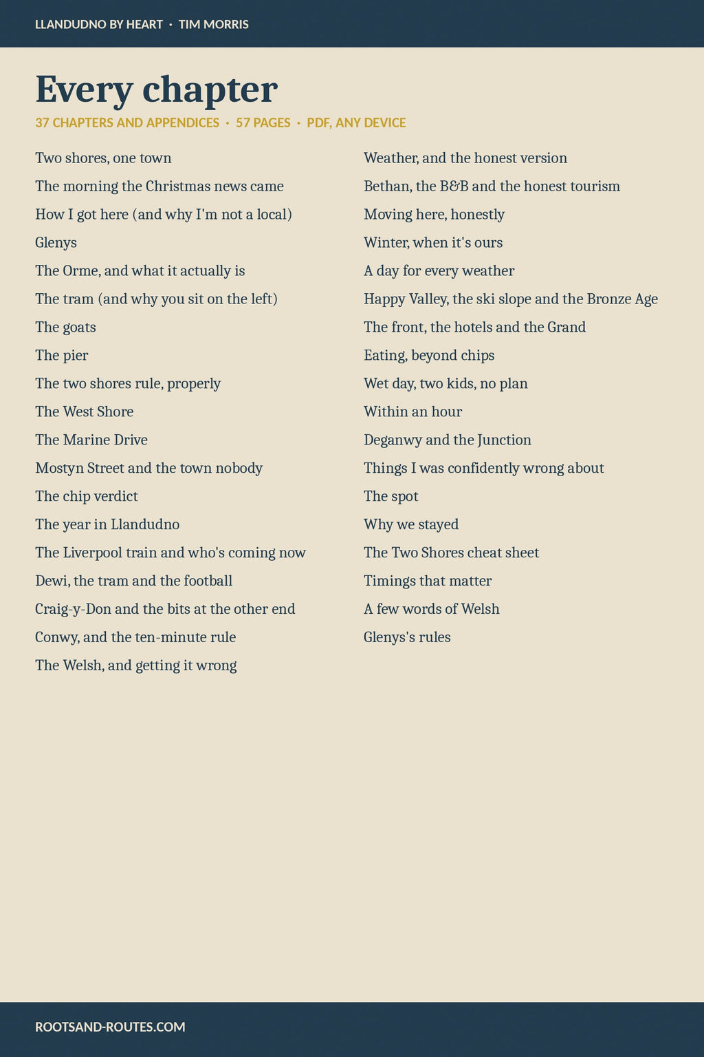 Every chapter in Two Shores, 37 chapters and appendices, 57 pages