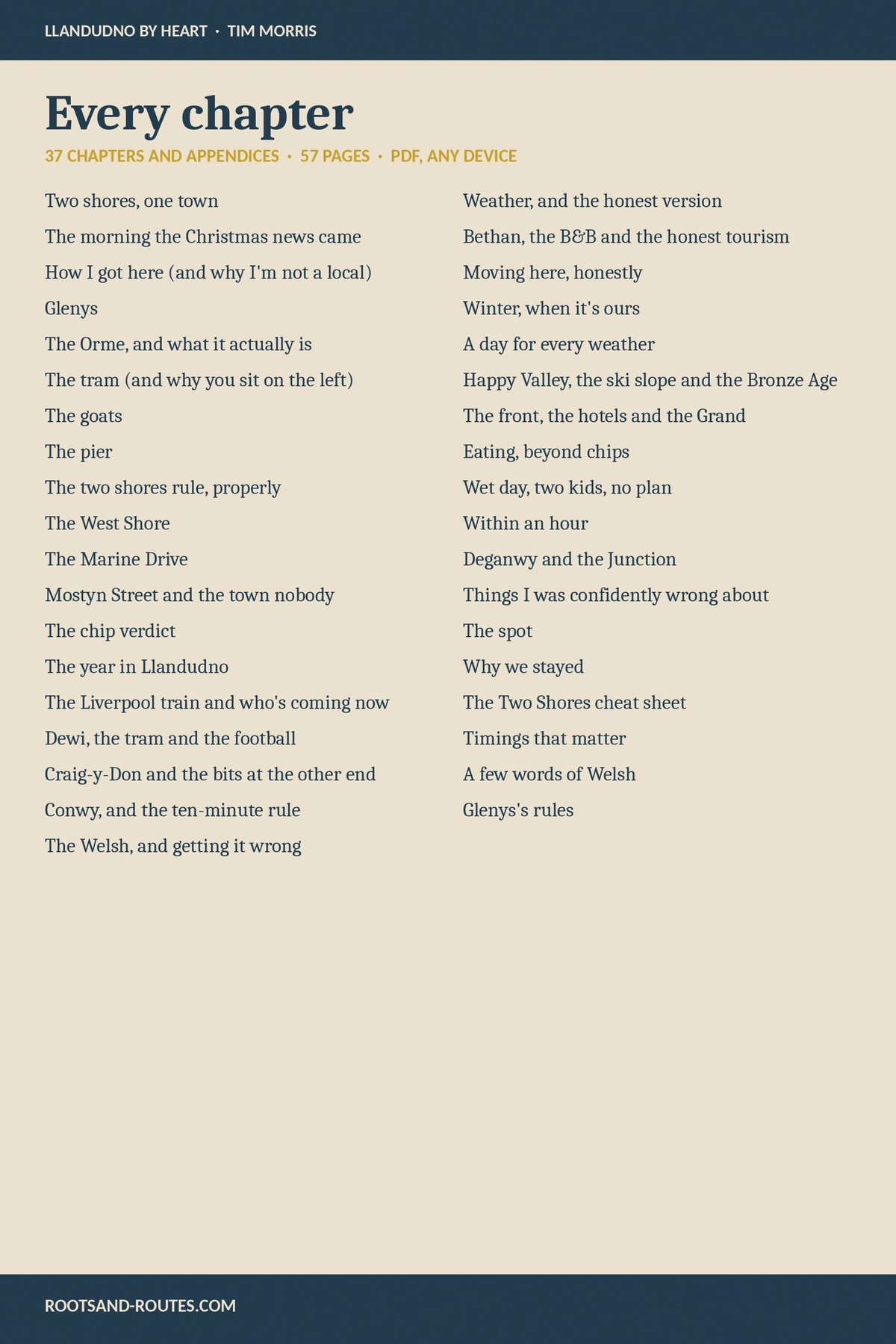 Every chapter in Two Shores, 37 chapters and appendices, 57 pages