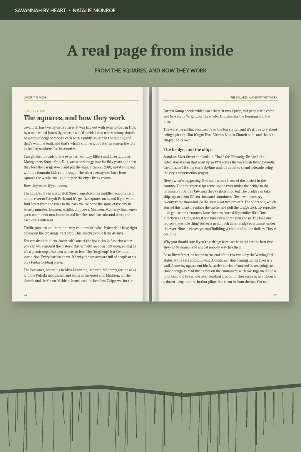 A real two-page spread from Under the Moss: The squares, and how they work