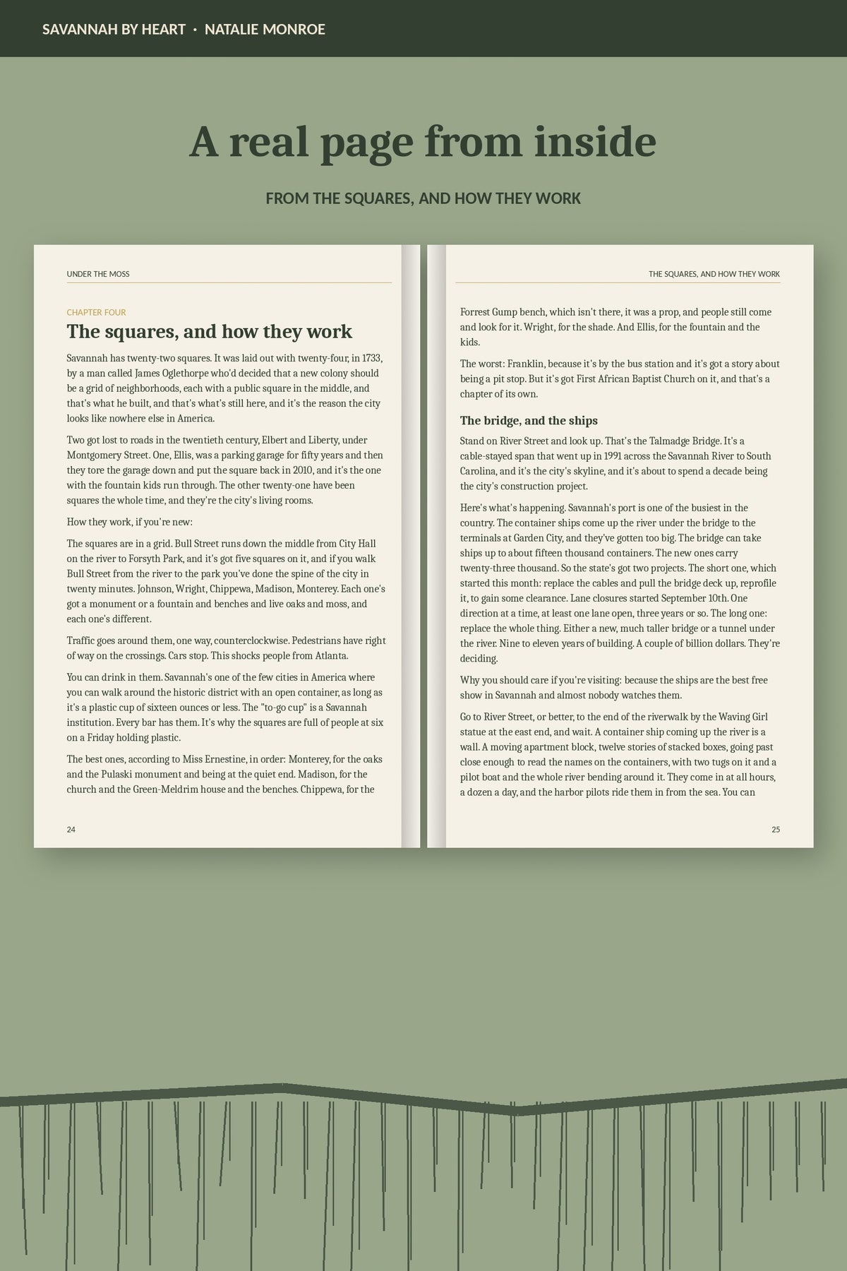 A real two-page spread from Under the Moss: The squares, and how they work