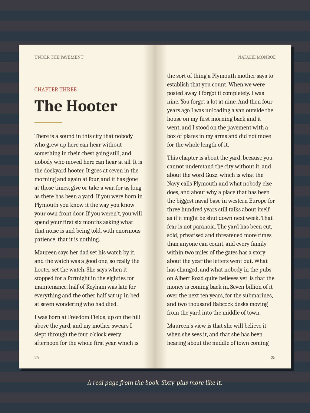 A real two-page spread from the Plymouth ebook, Chapter Three: The Hooter